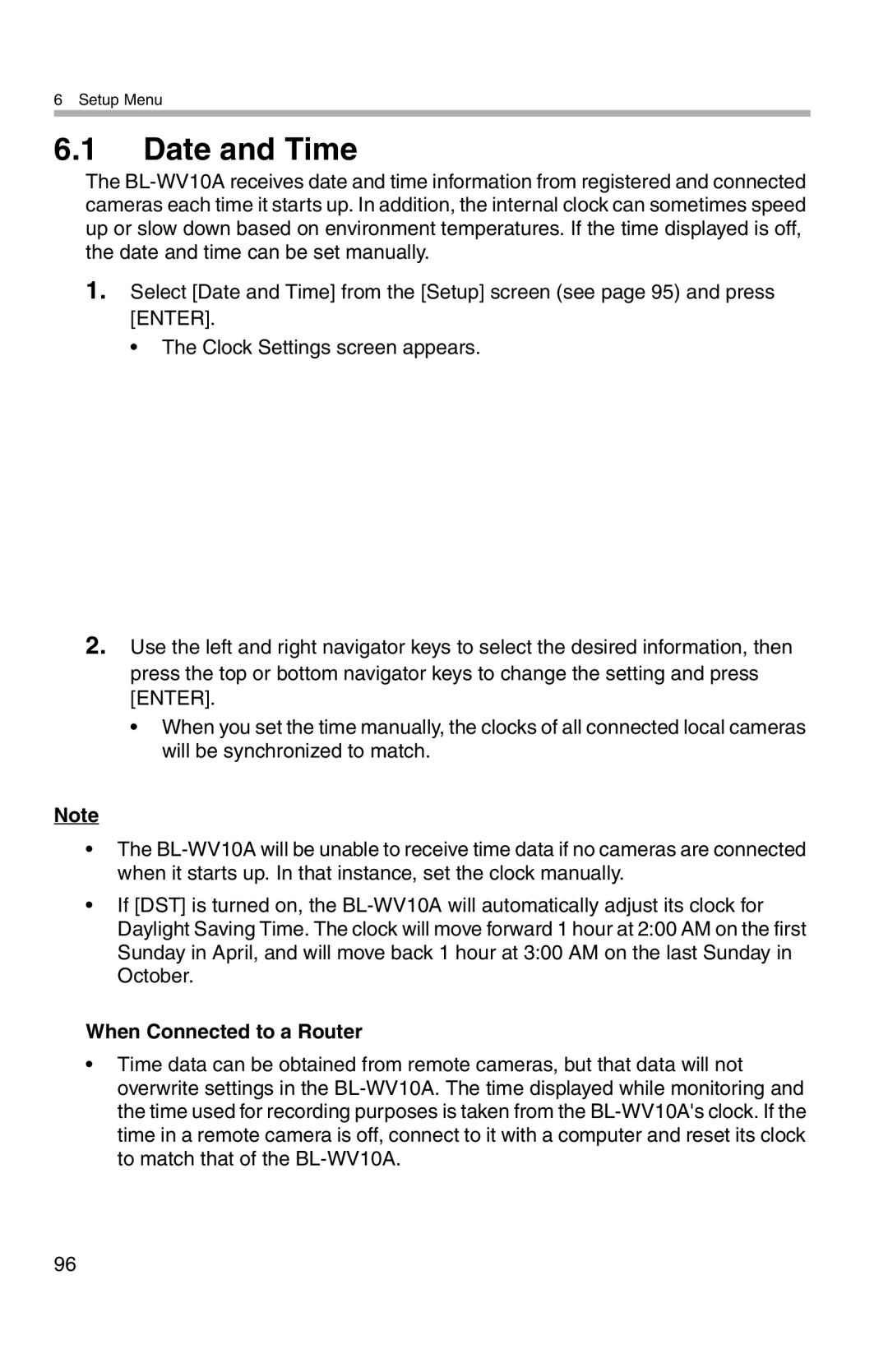 Panasonic BL-WV10A operating instructions Date and Time, When Connected to a Router 