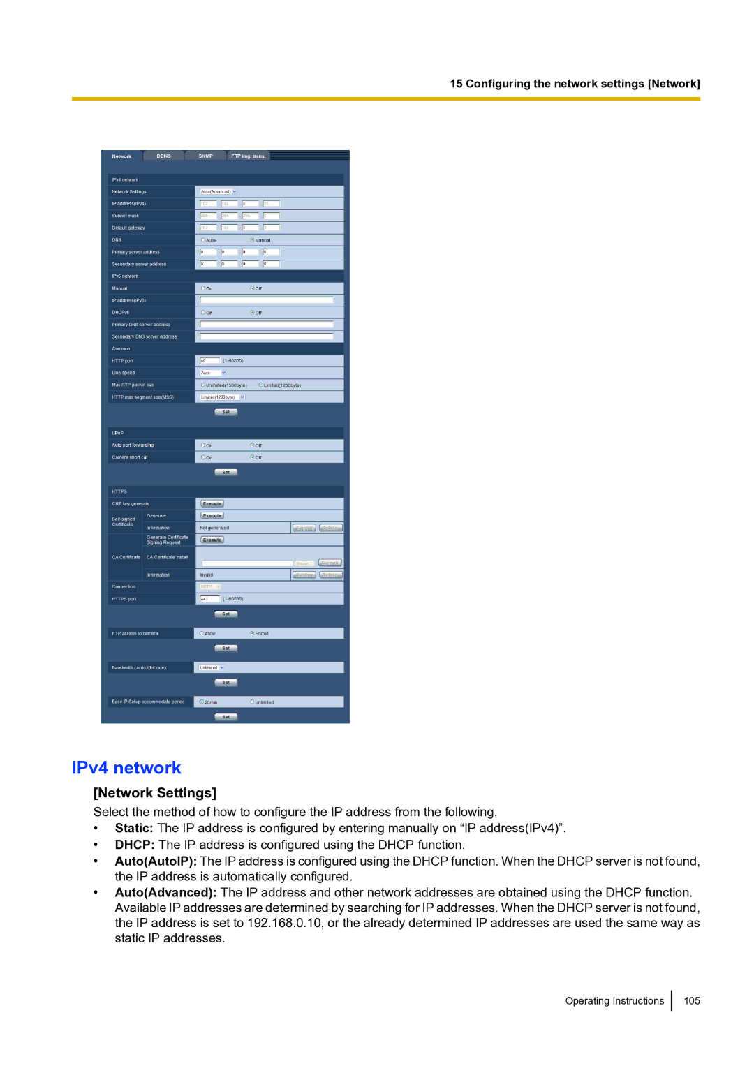 Panasonic BLVT164P operating instructions IPv4 network, Network Settings 