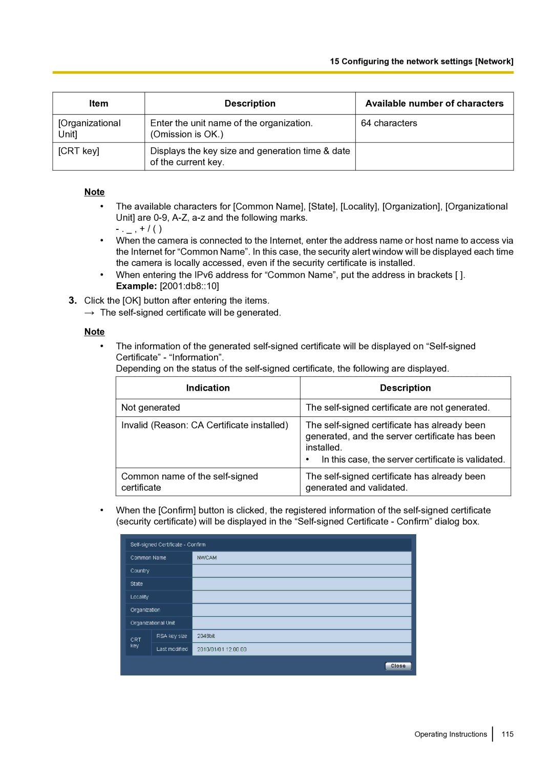 Panasonic BLVT164P operating instructions Indication 