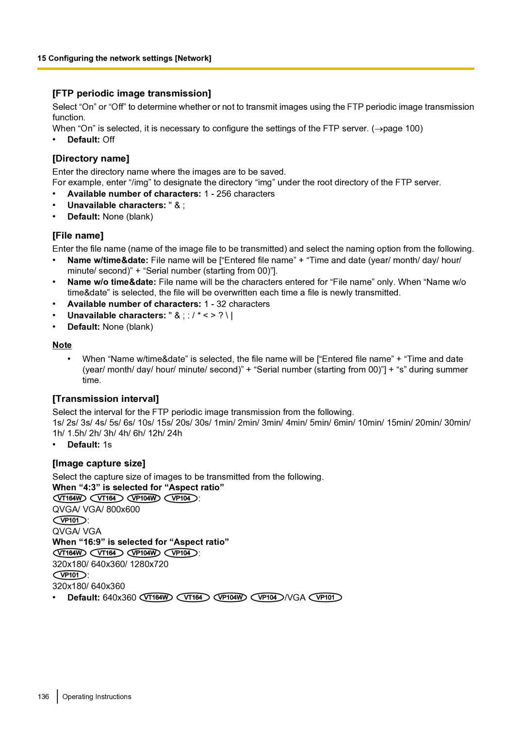 Panasonic BLVT164P operating instructions FTP periodic image transmission, Transmission interval 