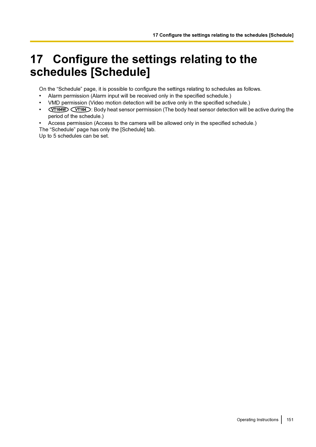 Panasonic BLVT164P operating instructions Configure the settings relating to the schedules Schedule 