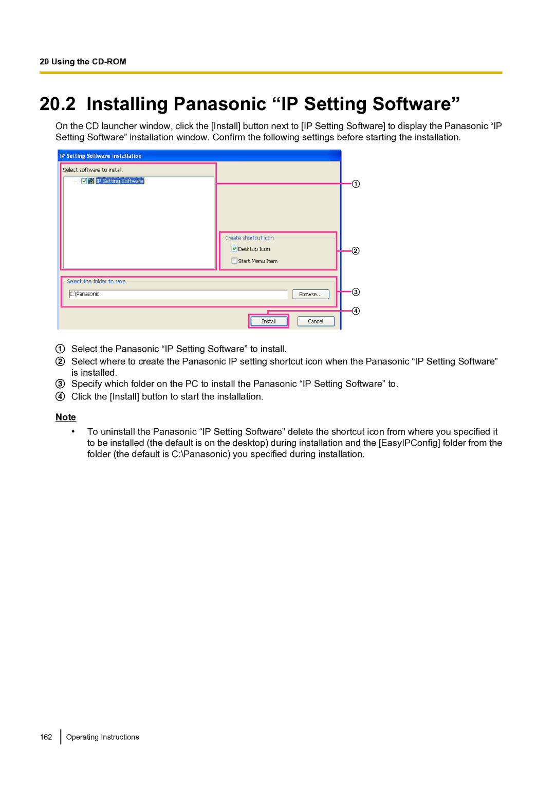 Panasonic BLVT164P operating instructions Installing Panasonic IP Setting Software 