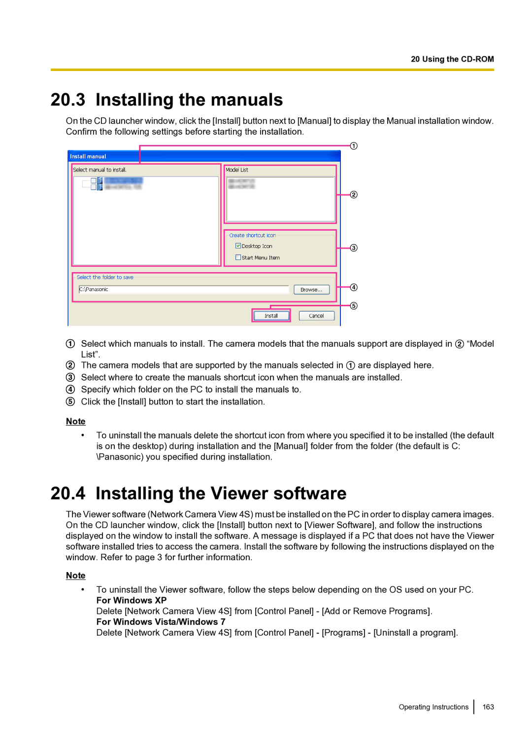 Panasonic BLVT164P operating instructions Installing the manuals, Installing the Viewer software, For Windows Vista/Windows 