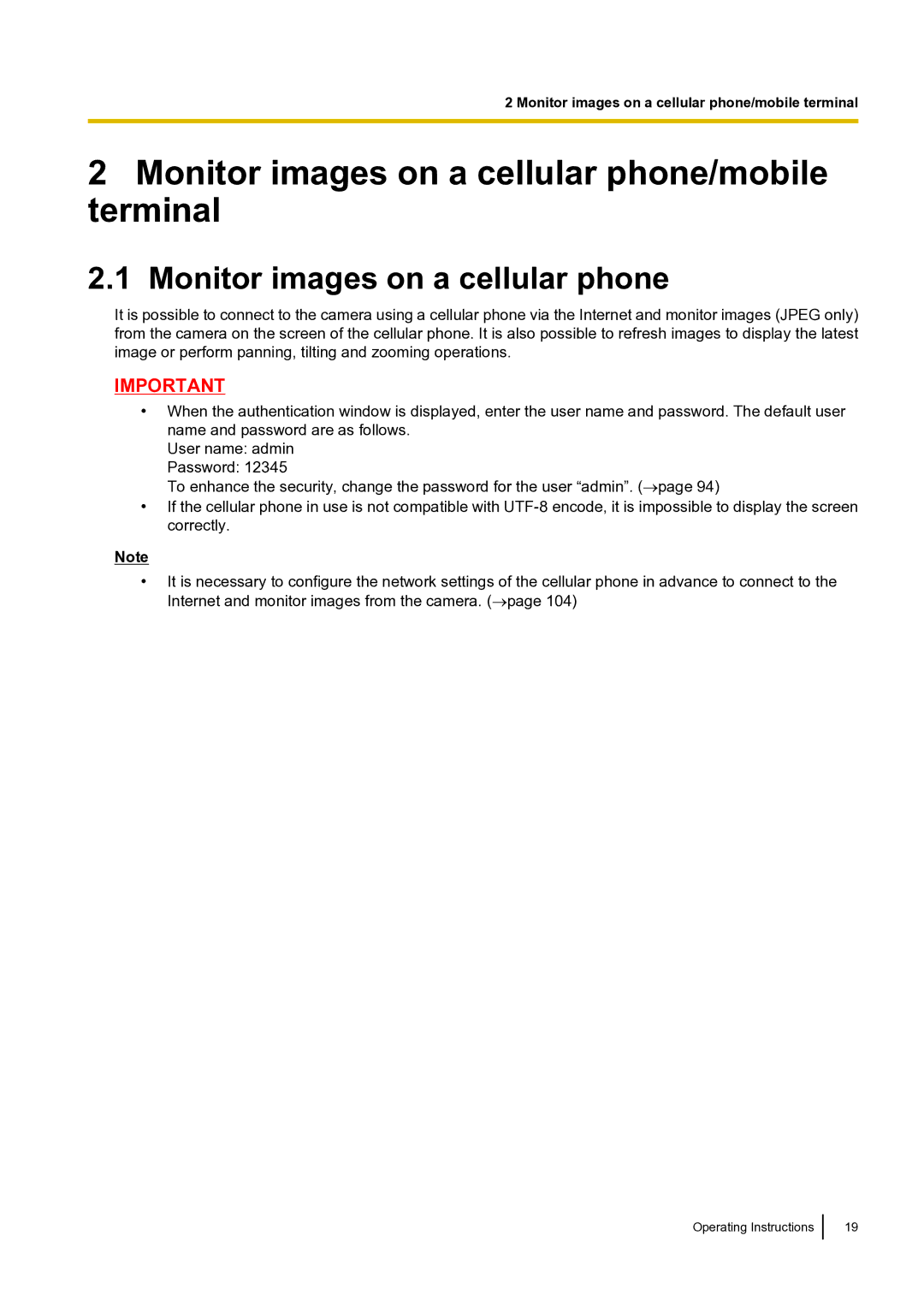 Panasonic BLVT164P operating instructions Monitor images on a cellular phone/mobile terminal 