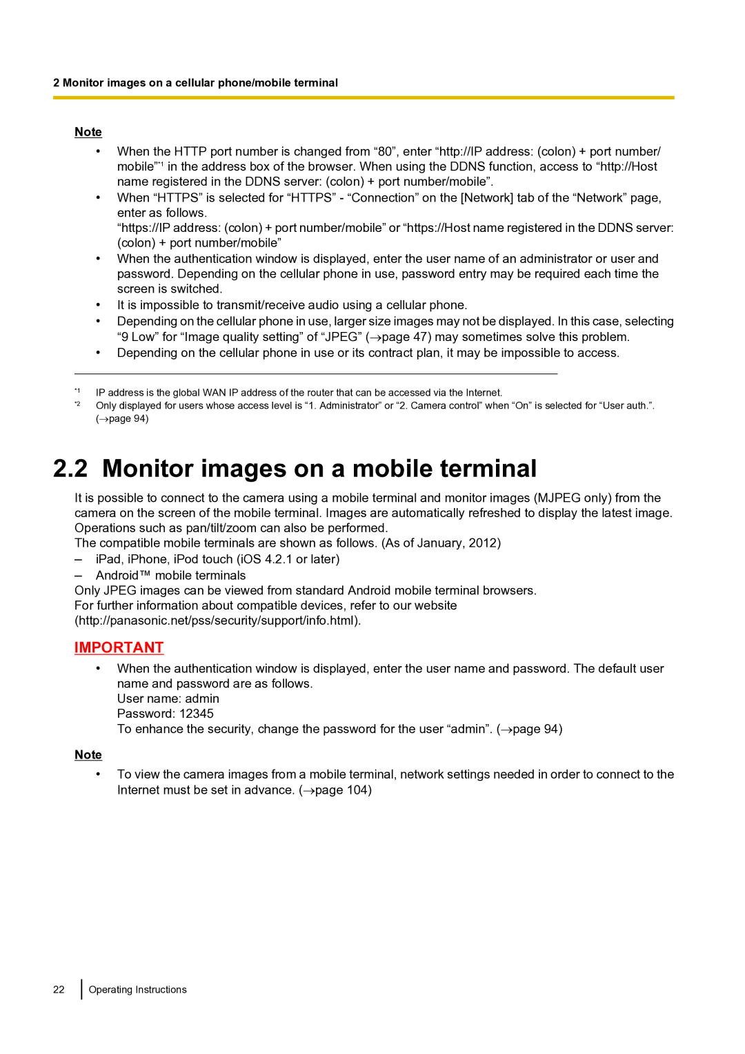 Panasonic BLVT164P operating instructions Monitor images on a mobile terminal 