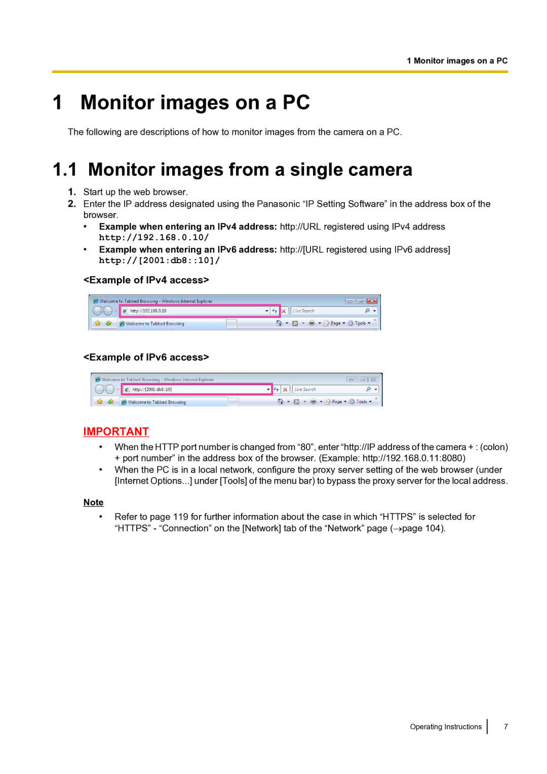 Panasonic BLVT164P operating instructions Monitor images on a PC, Monitor images from a single camera 