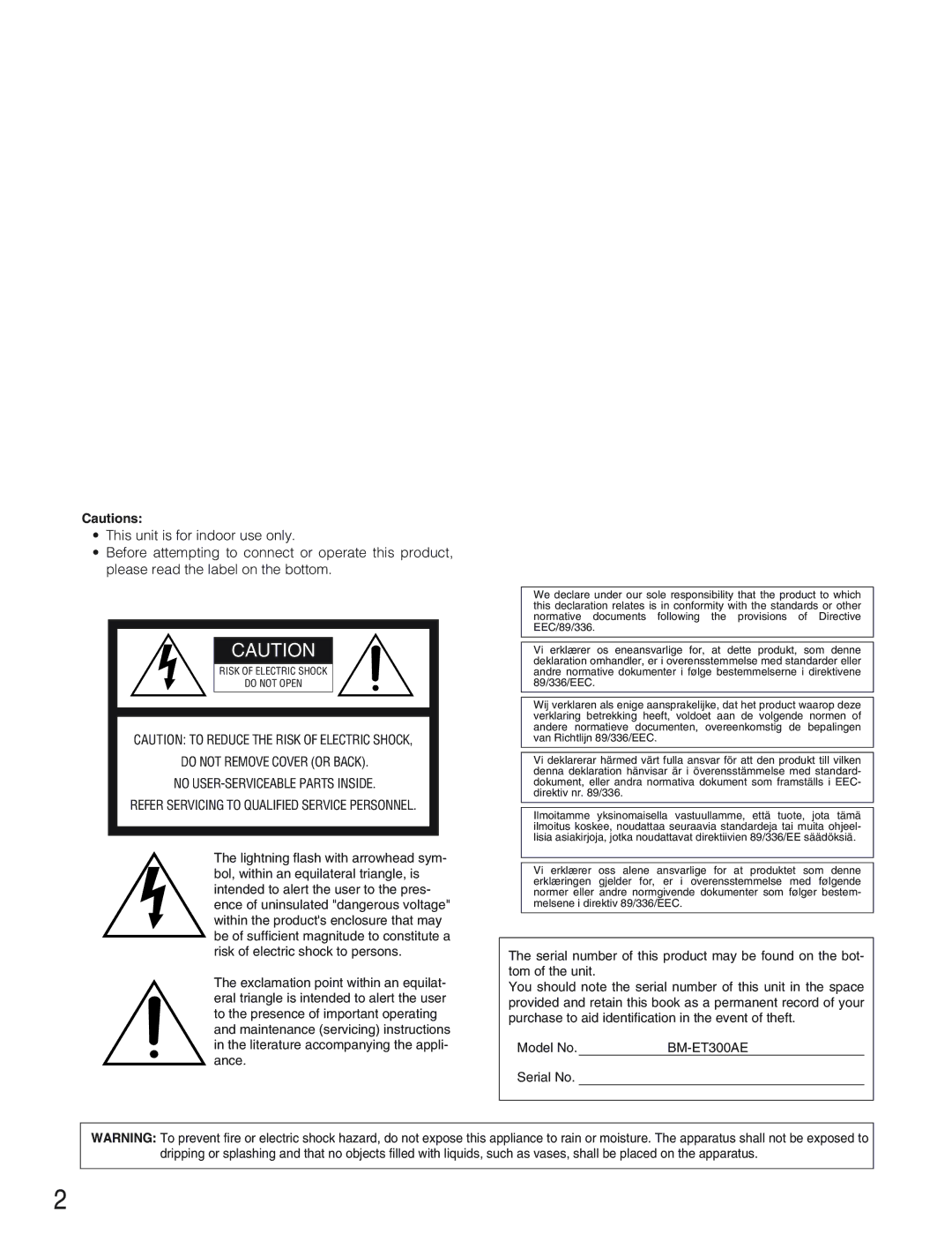 Panasonic BM-ET300AE operating instructions 