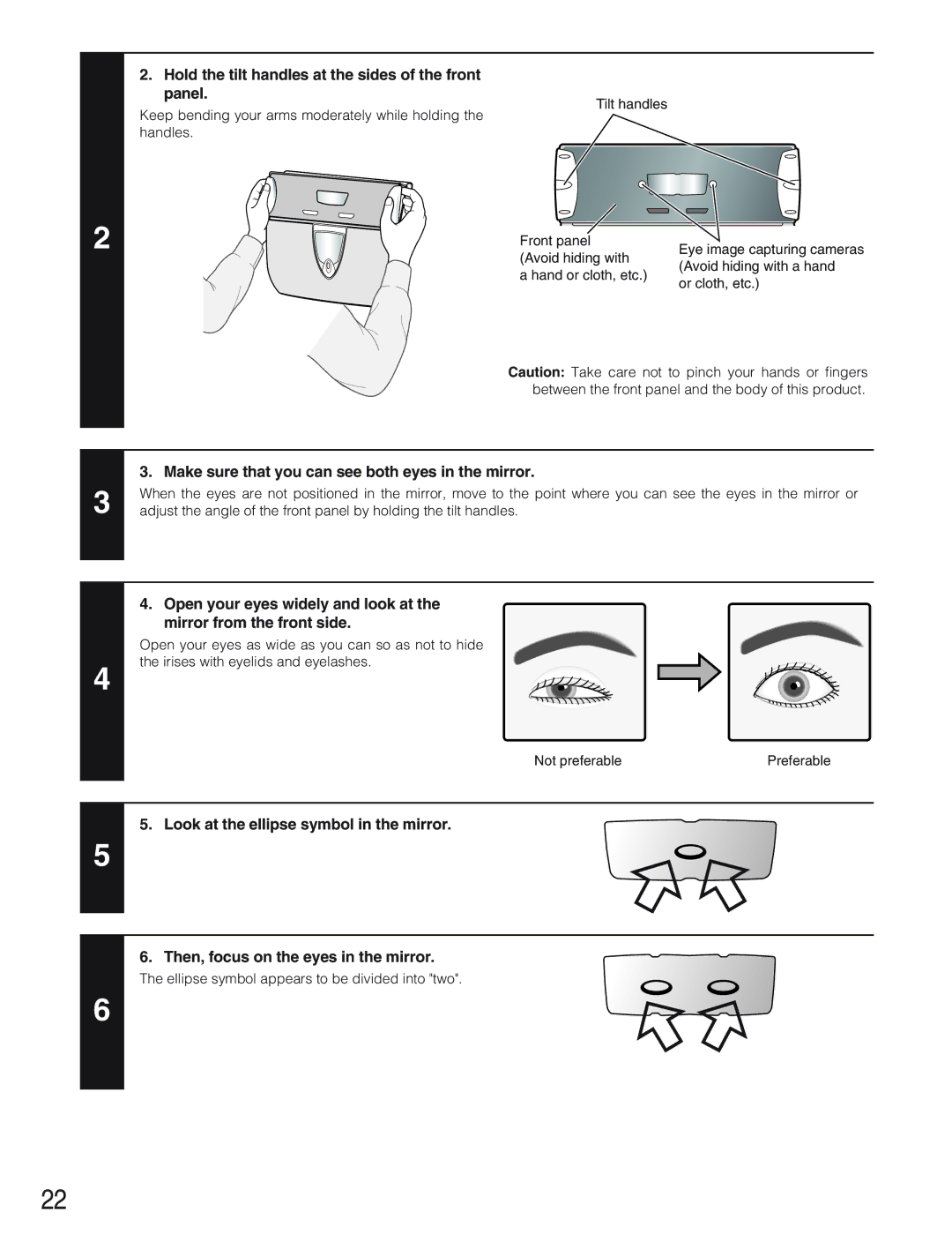 Panasonic BM-ET300AE operating instructions Hold the tilt handles at the sides of the front panel 