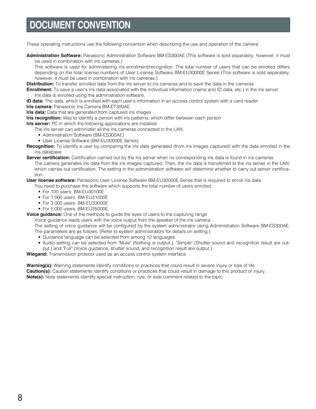 Panasonic BM-ET300AE operating instructions Document Convention 