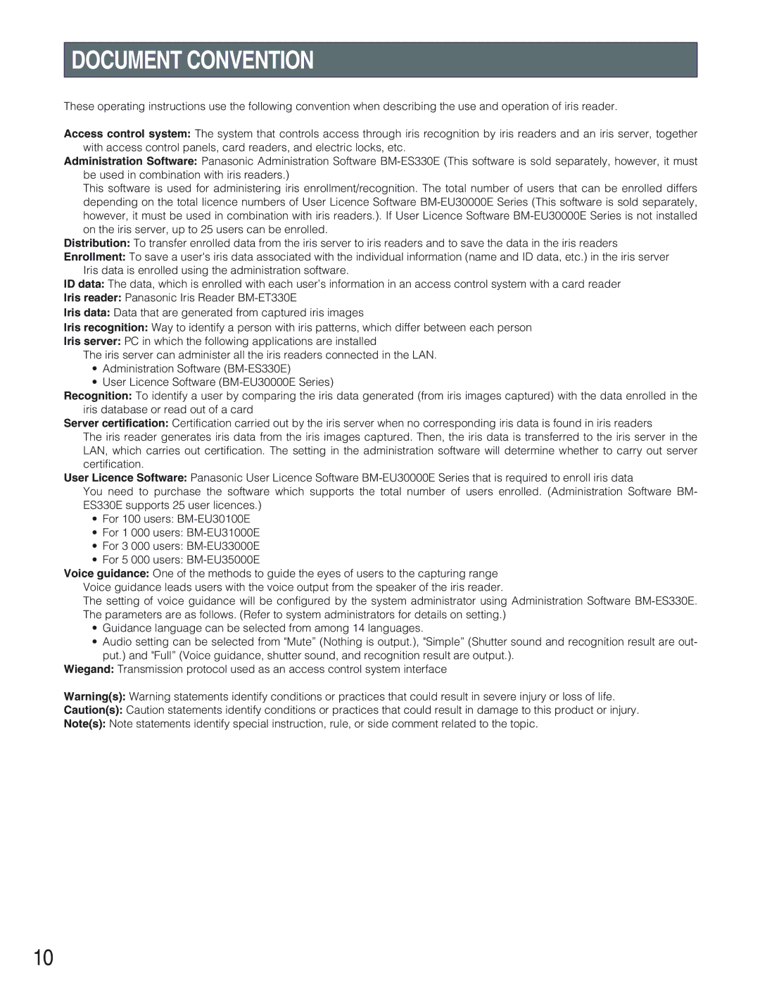 Panasonic BM-ET330 operating instructions Document Convention 