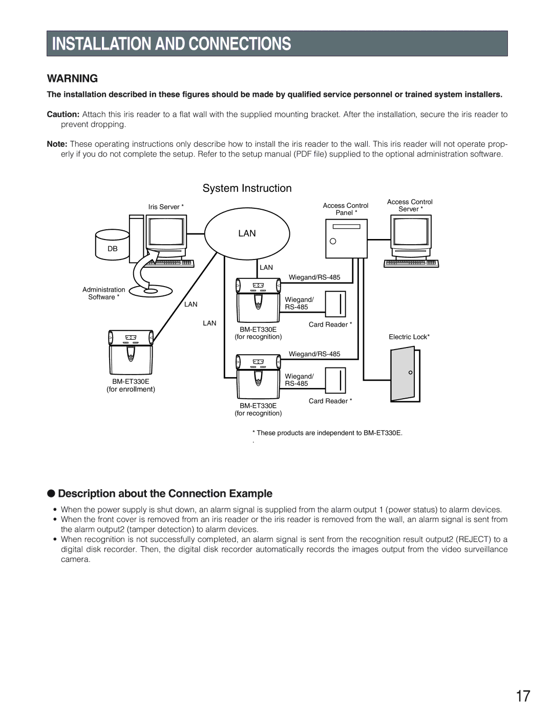 Panasonic BM-ET330 operating instructions Installation and Connections, Description about the Connection Example 