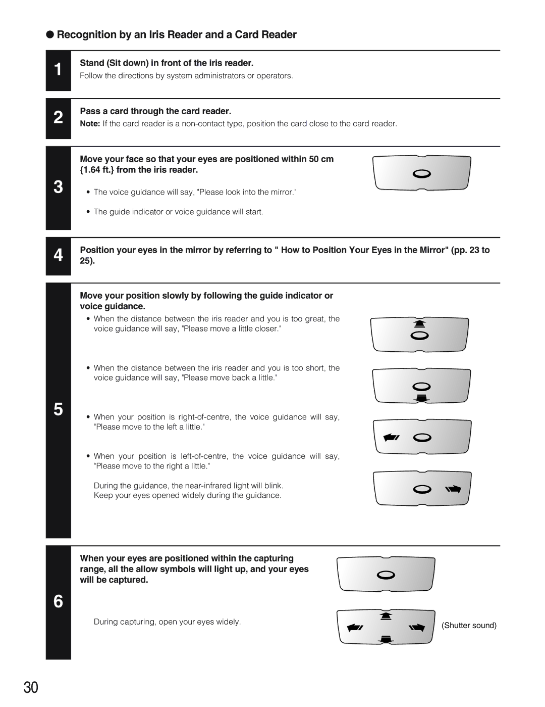 Panasonic BM-ET330 Recognition by an Iris Reader and a Card Reader, Pass a card through the card reader, Voice guidance 