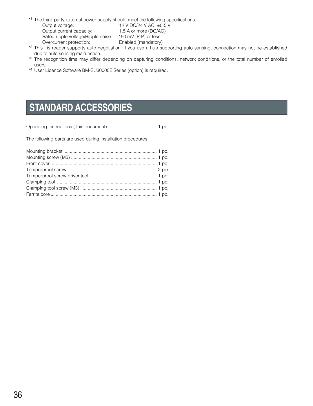 Panasonic BM-ET330 operating instructions Standard Accessories 