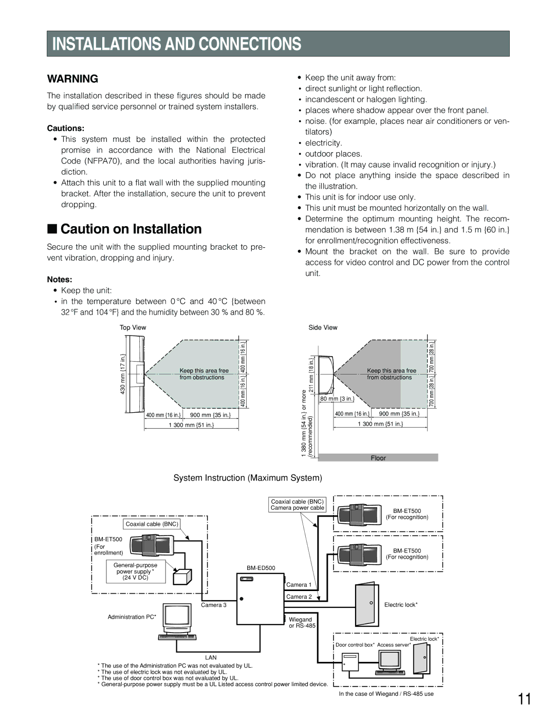 Panasonic BM-ET500 operating instructions Installations and Connections, Side View 