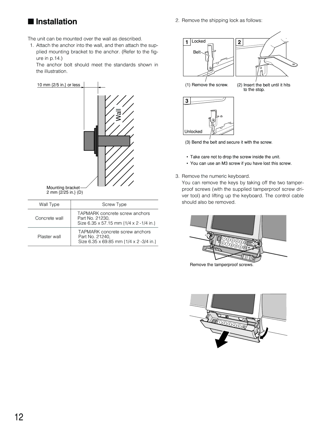 Panasonic BM-ET500 operating instructions Installation, Wall 