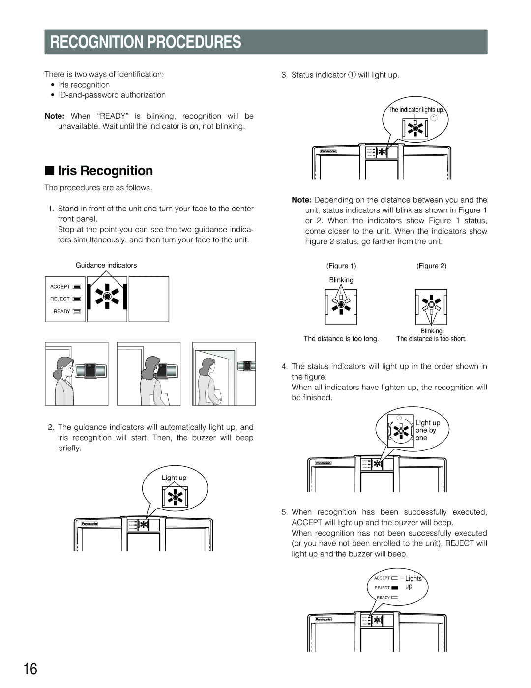 Panasonic BM-ET500 operating instructions Recognition Procedures, Iris Recognition 