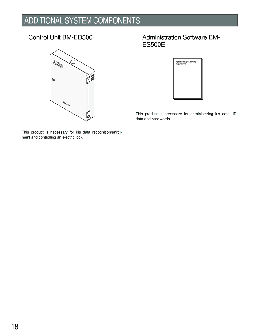 Panasonic BM-ET500 operating instructions Additional System Components, Control Unit BM-ED500, ES500E 