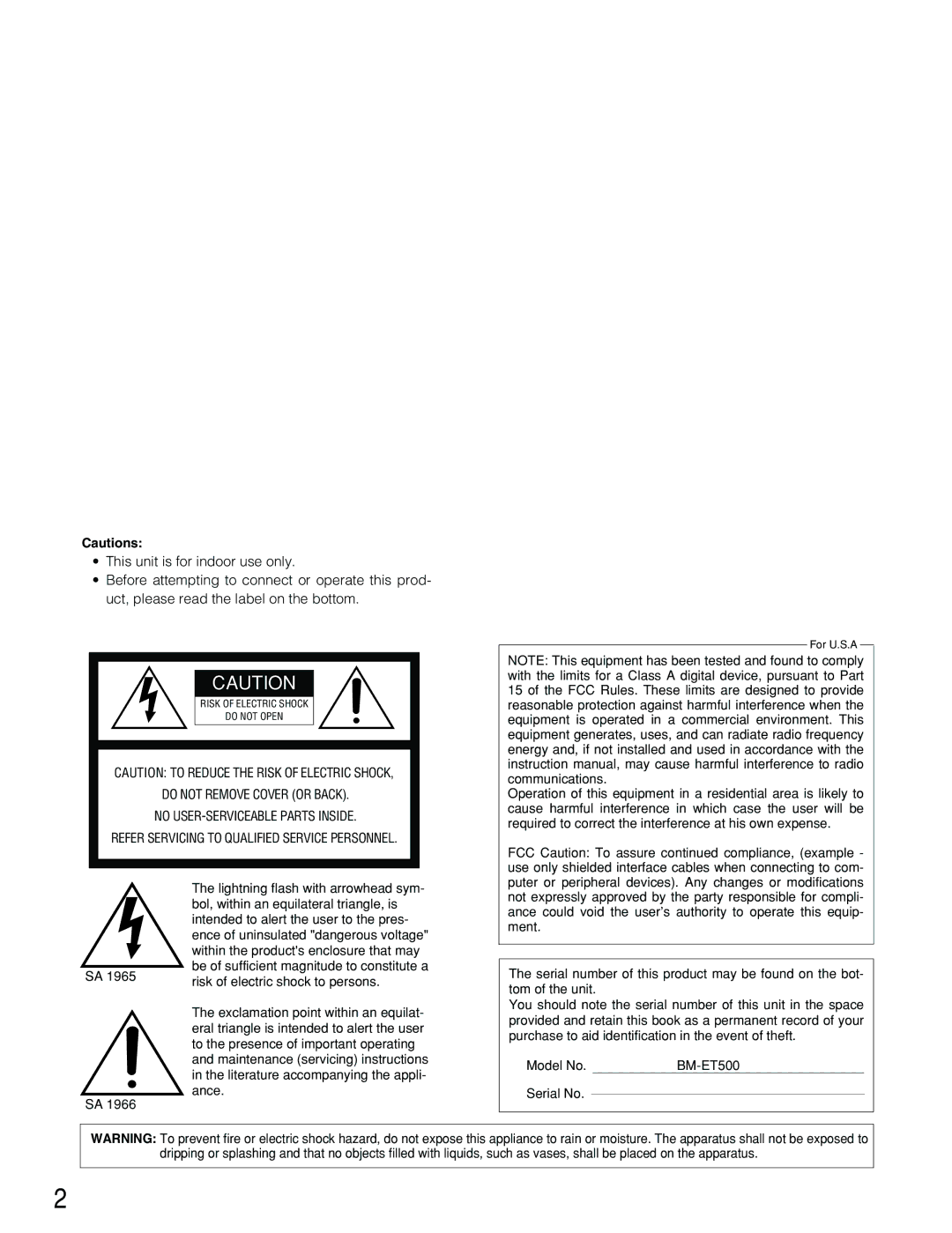 Panasonic BM-ET500 operating instructions Lightning flash with arrowhead sym 