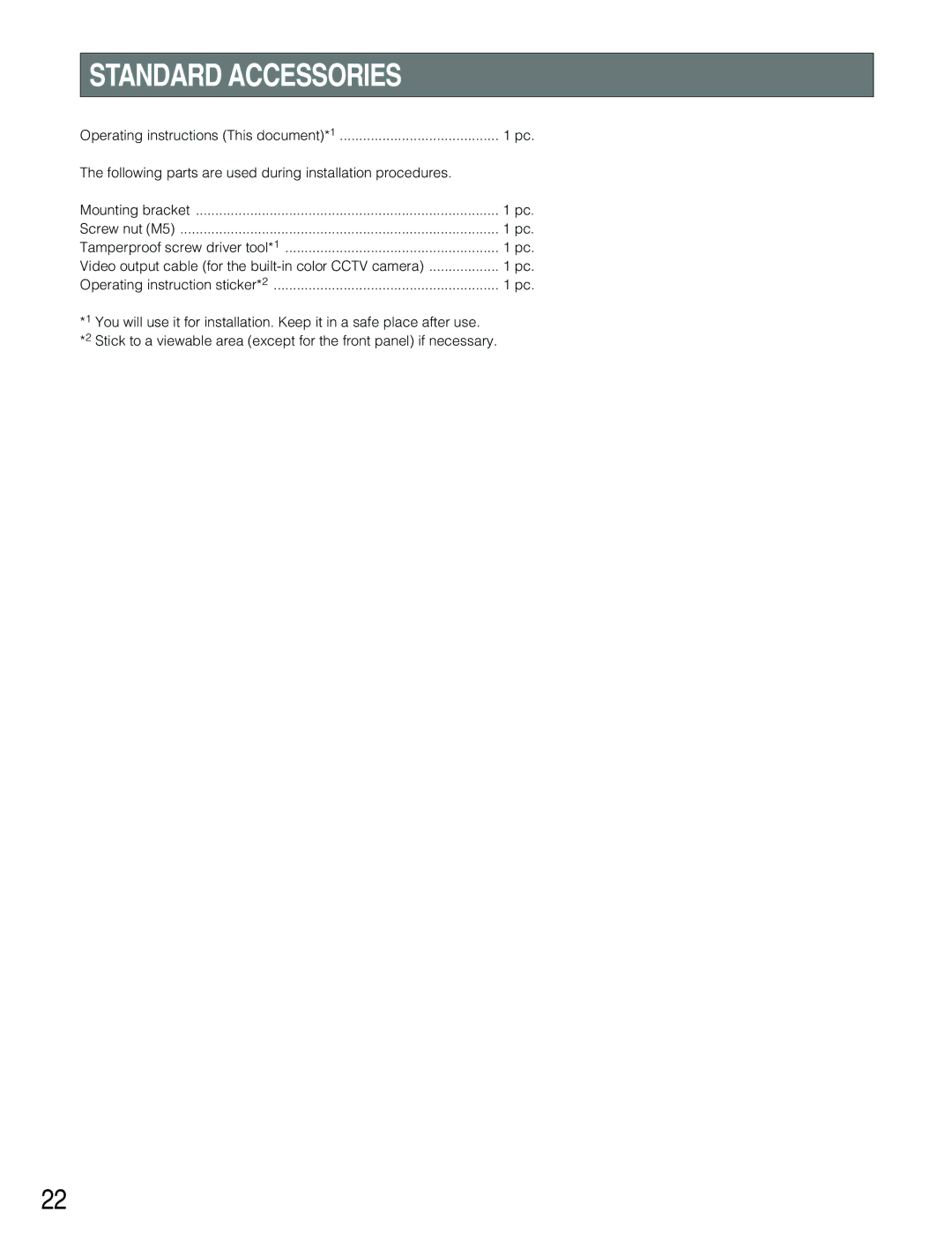 Panasonic BM-ET500 operating instructions Standard Accessories 