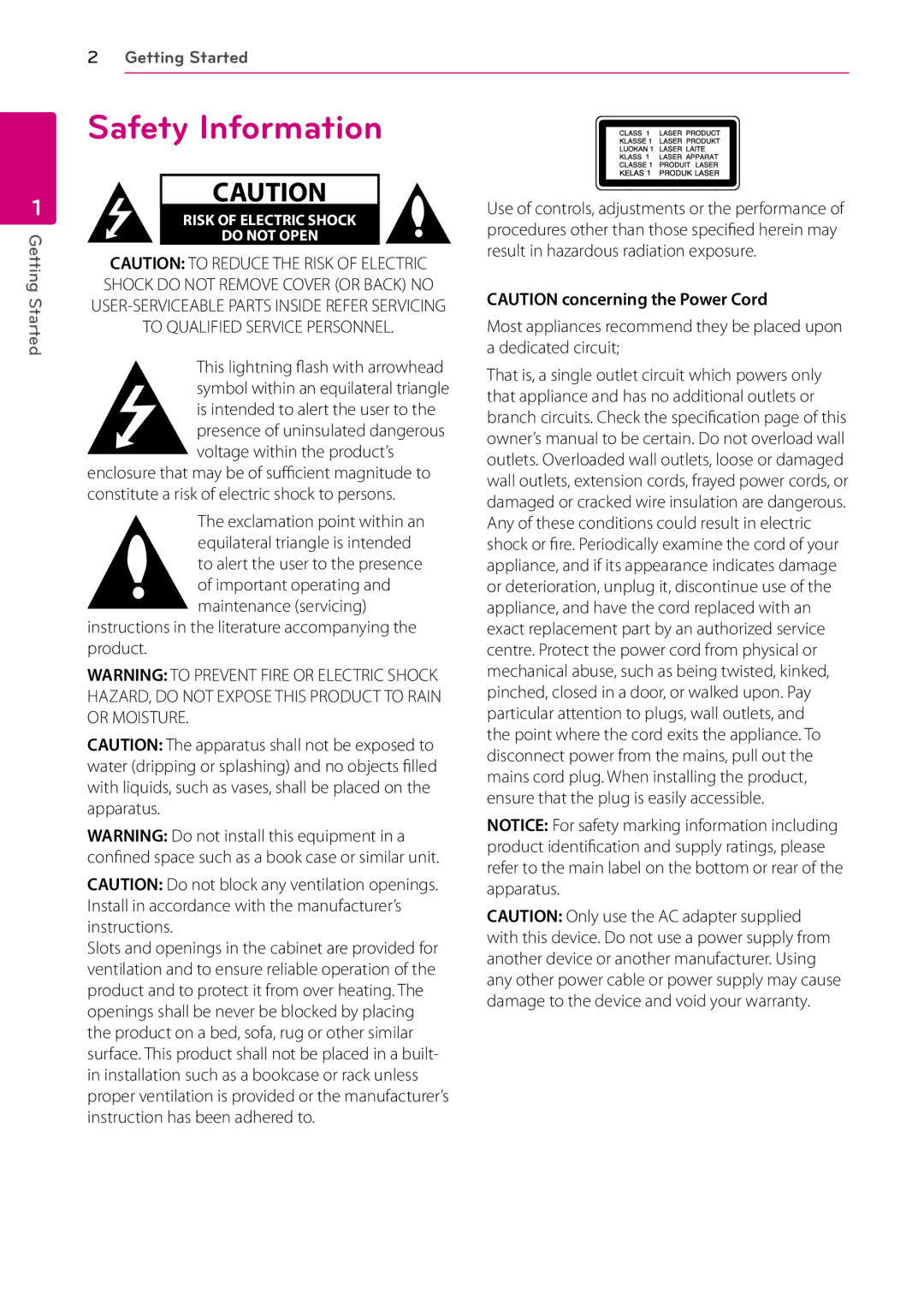 Panasonic BP325N owner manual Safety Information, Instructions in the literature accompanying the product 