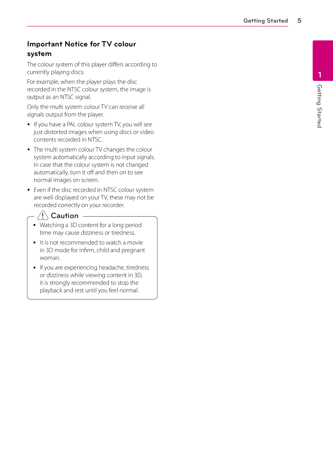 Panasonic BP325N owner manual Important Notice for TV colour system 