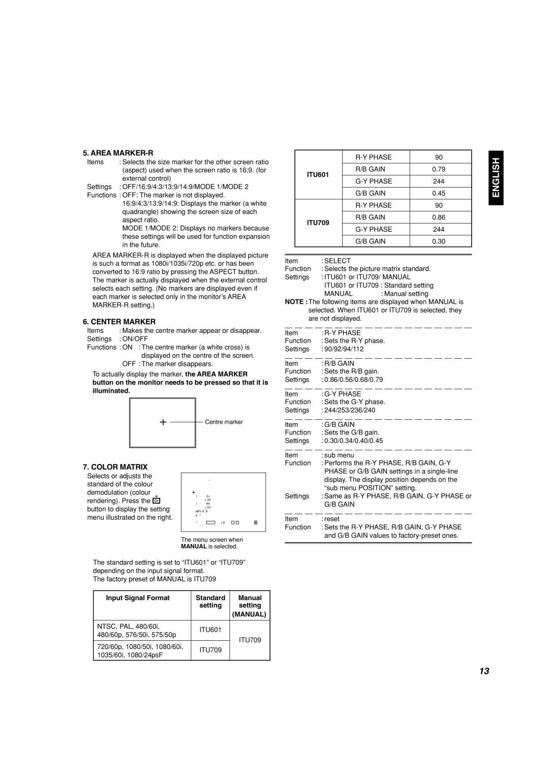 Panasonic BT-H1700AE manual Area MARKER-R, Center Marker, Color Matrix 