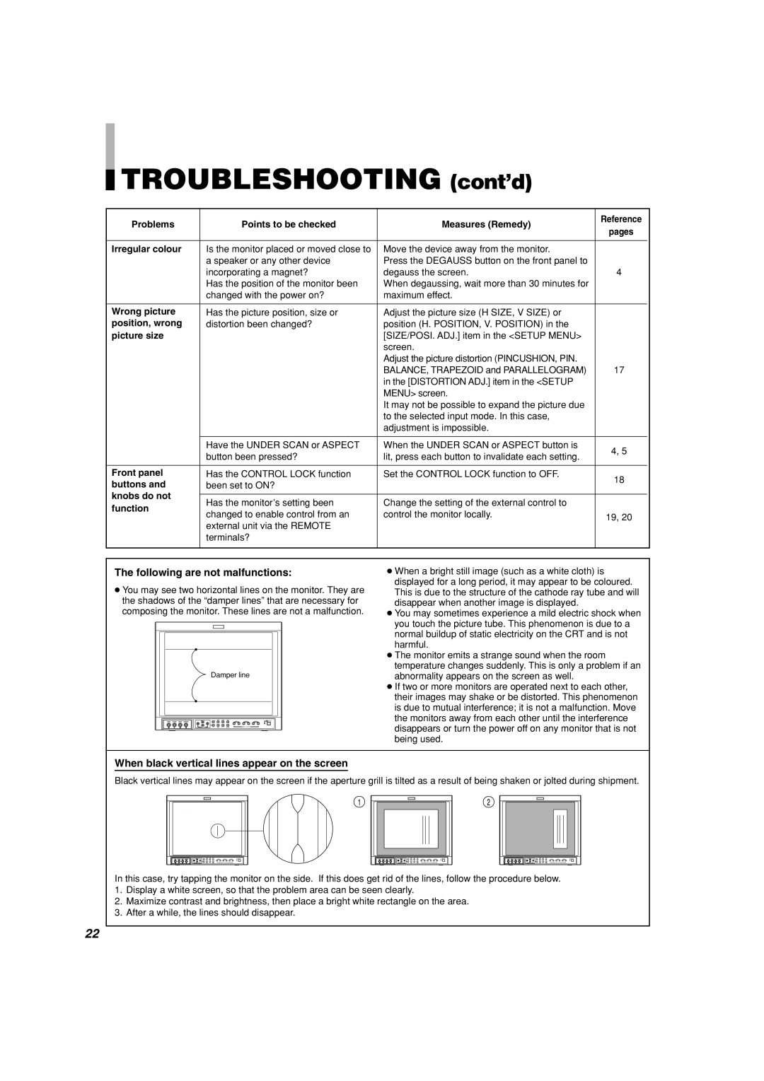 Panasonic BT-H1700AE manual Following are not malfunctions, When black vertical lines appear on the screen 