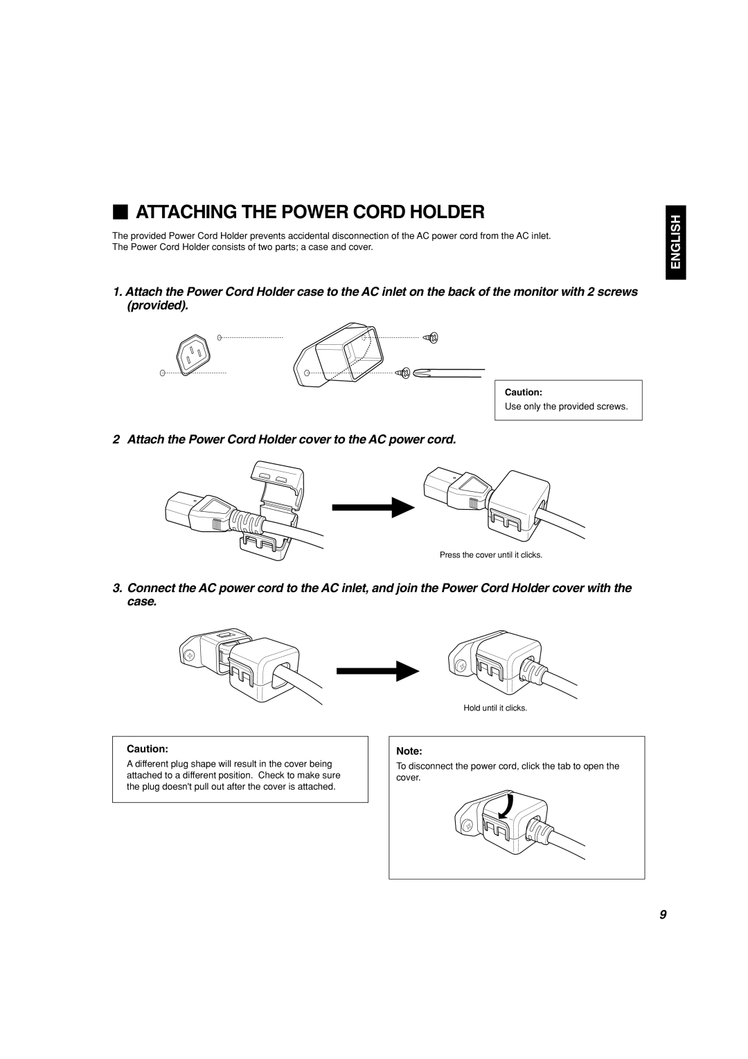 Panasonic BT-H1700AE manual  Attaching The Power Cord Holder, English 