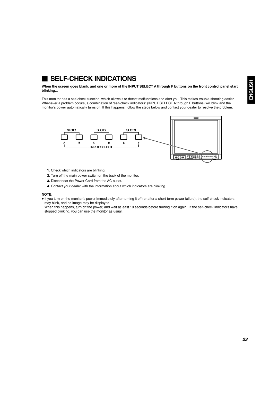 Panasonic BT-H1700AE manual  Self-Check Indications, English, blinking, SLOT1, SLOT3 