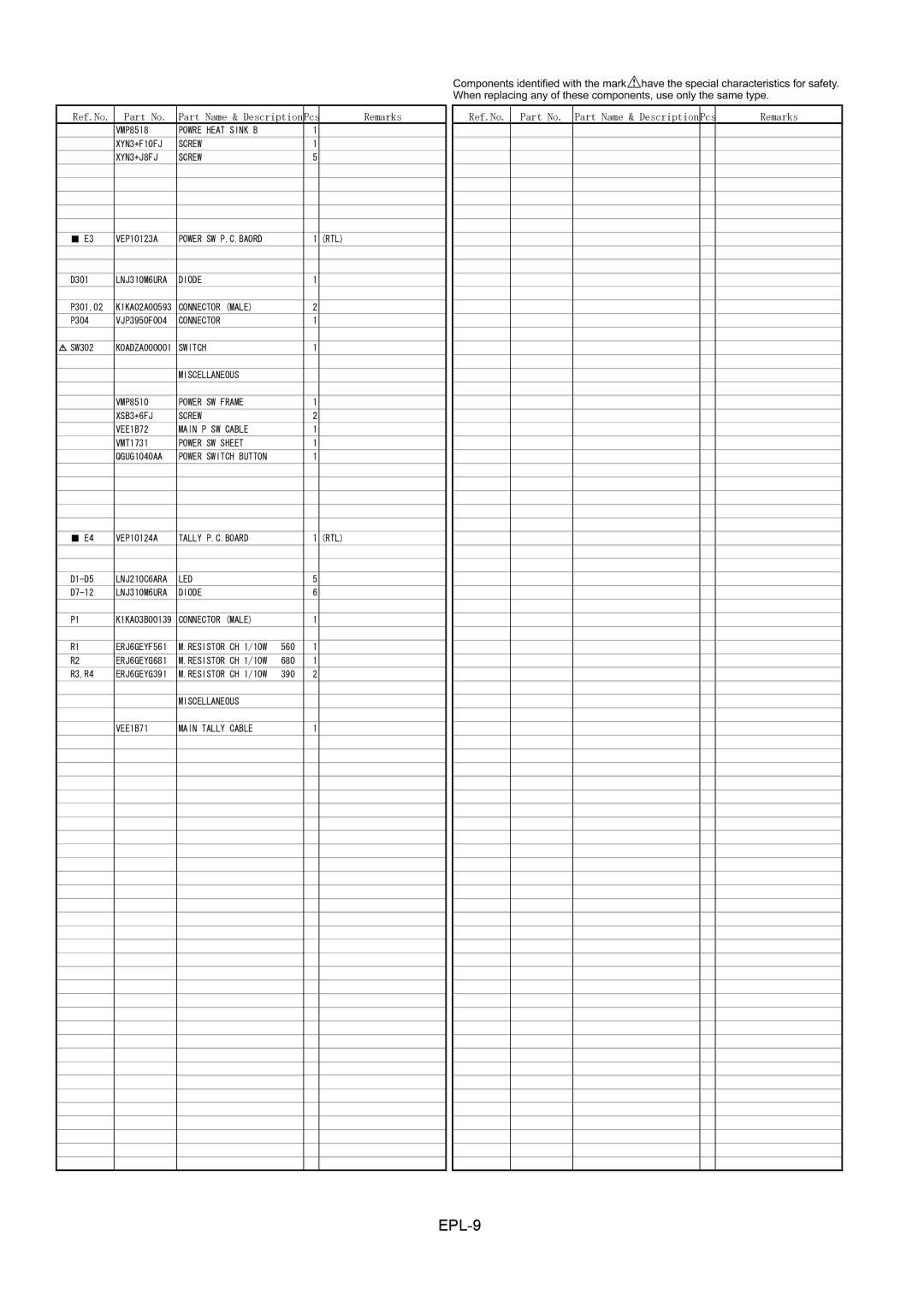 Panasonic BT-LH1700WP, BT-LH1700WMC, BT-YAE1700G manual EPL-9 