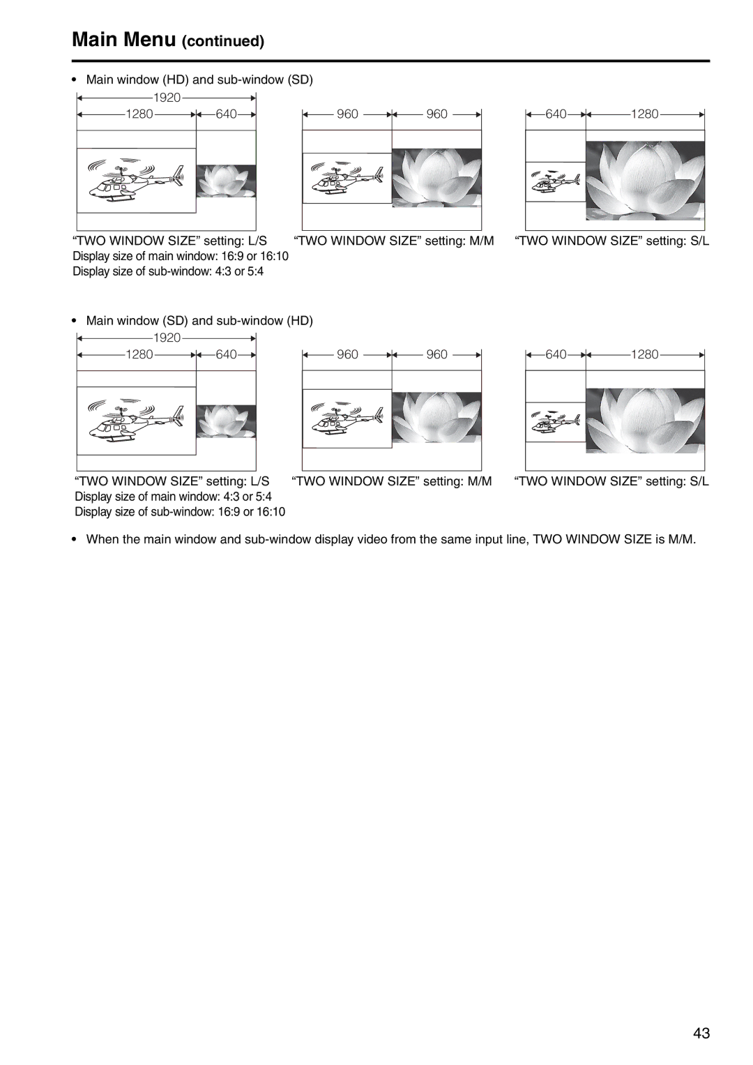 Panasonic BT-LH2550 manual Main window HD and sub-window SD 