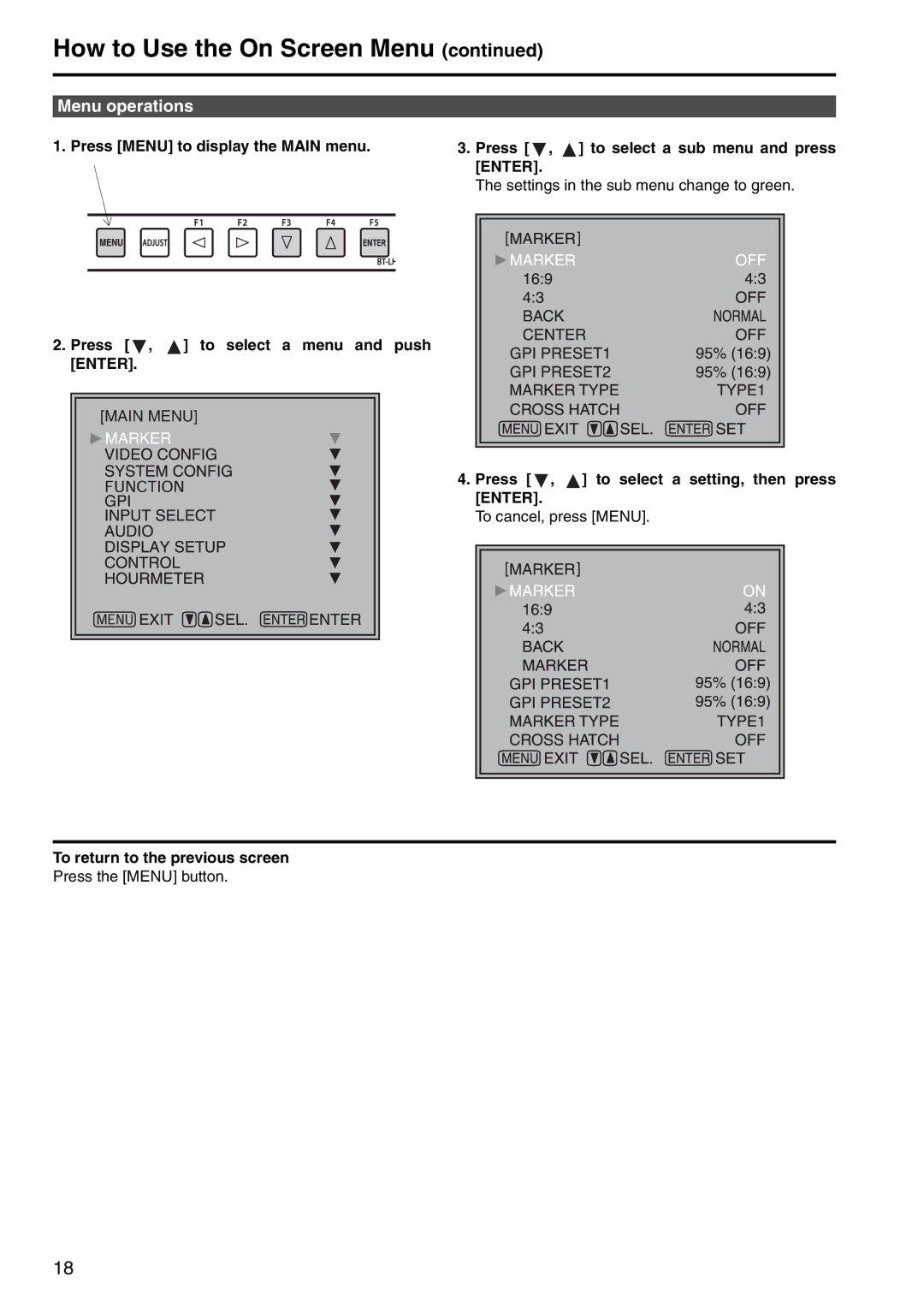 Panasonic BT-LH2550 manual Menu operations, Enter 