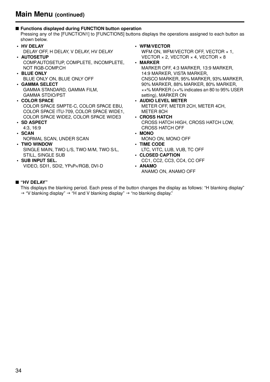 Panasonic BT-LH2550E, BT-LH2550P manual Autosetup, Blue only, SUB Input SEL, Audio Level Meter, Time Code, Closed Caption 