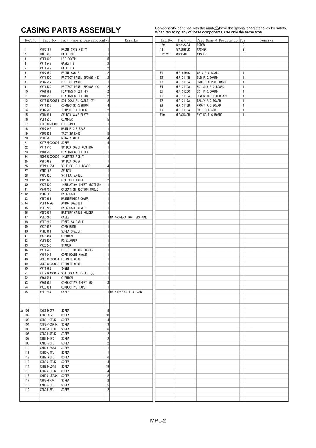 Panasonic BT-LH900MC, BT-LH900AP manual Casing Parts Assembly 