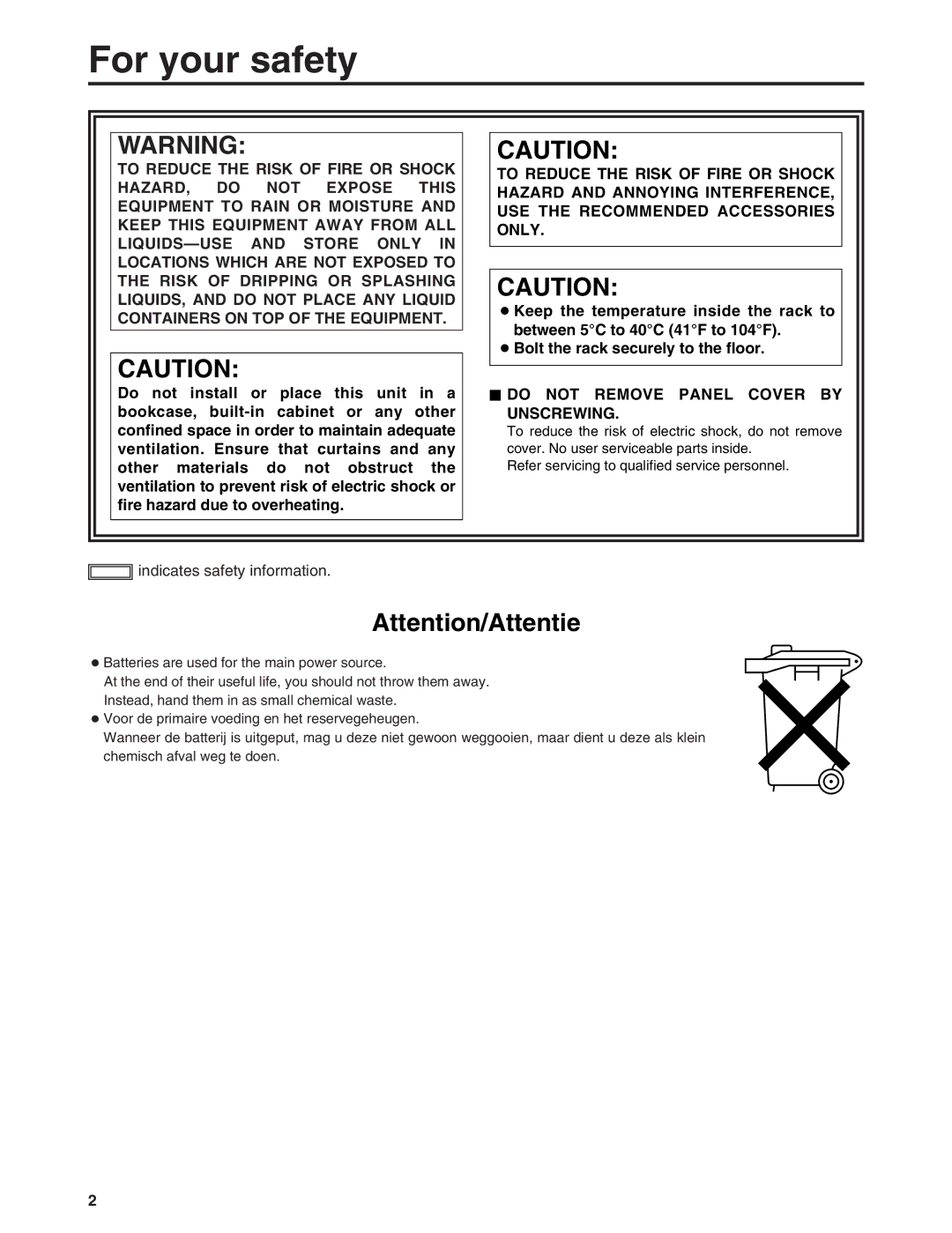 Panasonic BT-LH900E manual For your safety, To reduce the risk of electric shock, do not remove 