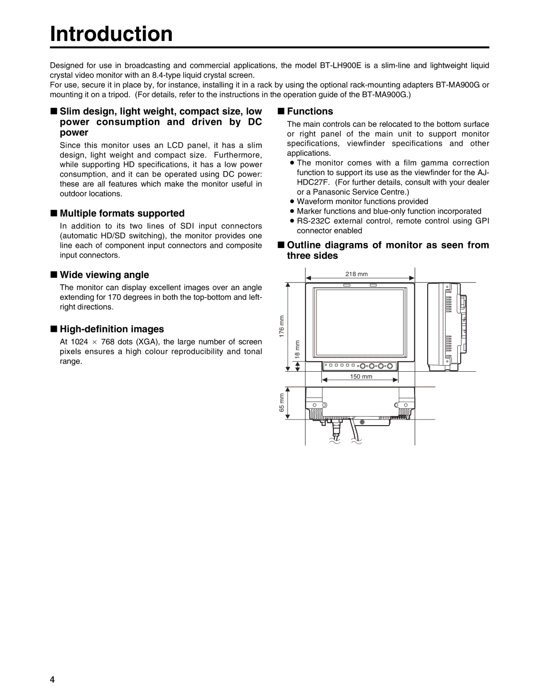 Panasonic BT-LH900E manual Introduction 