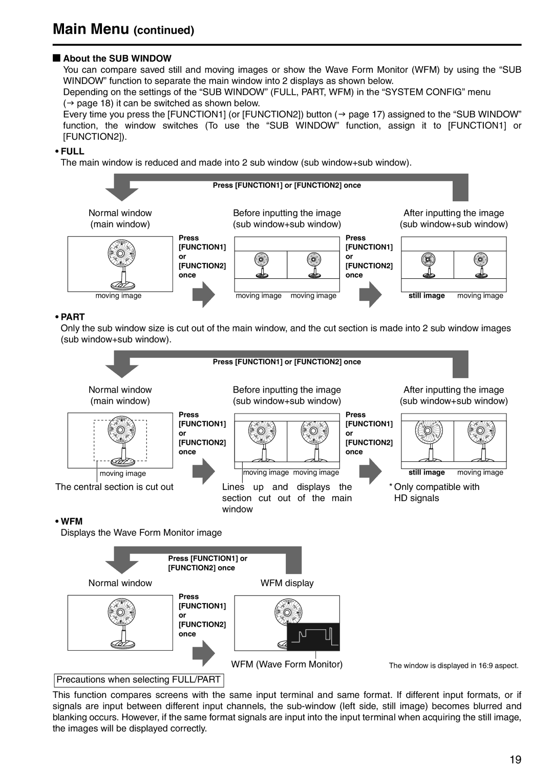 Panasonic BT-LT1700 manual About the SUB Window, Full, Part, Wfm 