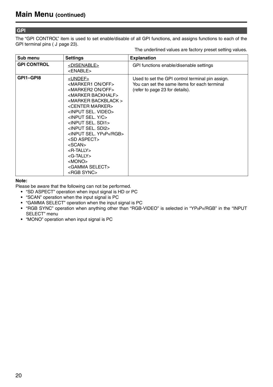 Panasonic BT-LT1700 manual Gpi, GPI Control, GPI1-GPI8 