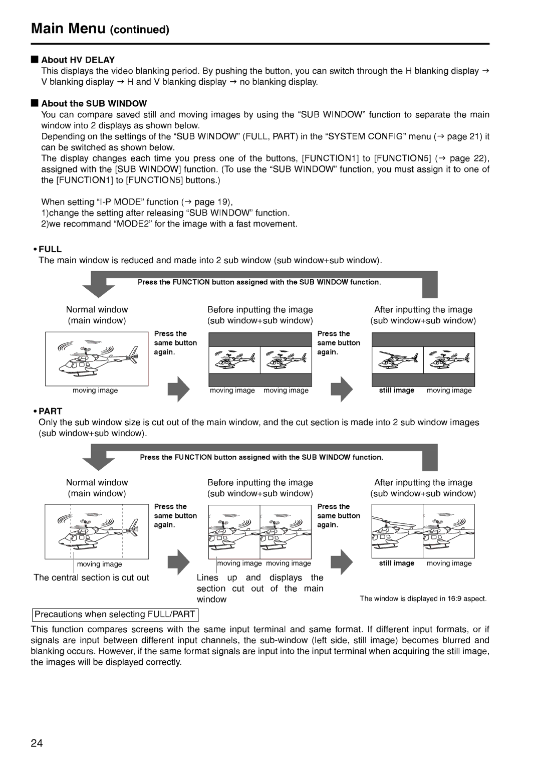 Panasonic BT-LT2600 manual About HV Delay, About the SUB Window, Full, Part 