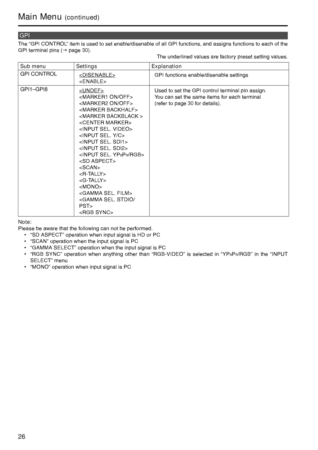 Panasonic BT-LT2600 manual Gpi, GPI Control, GPI1-GPI8 