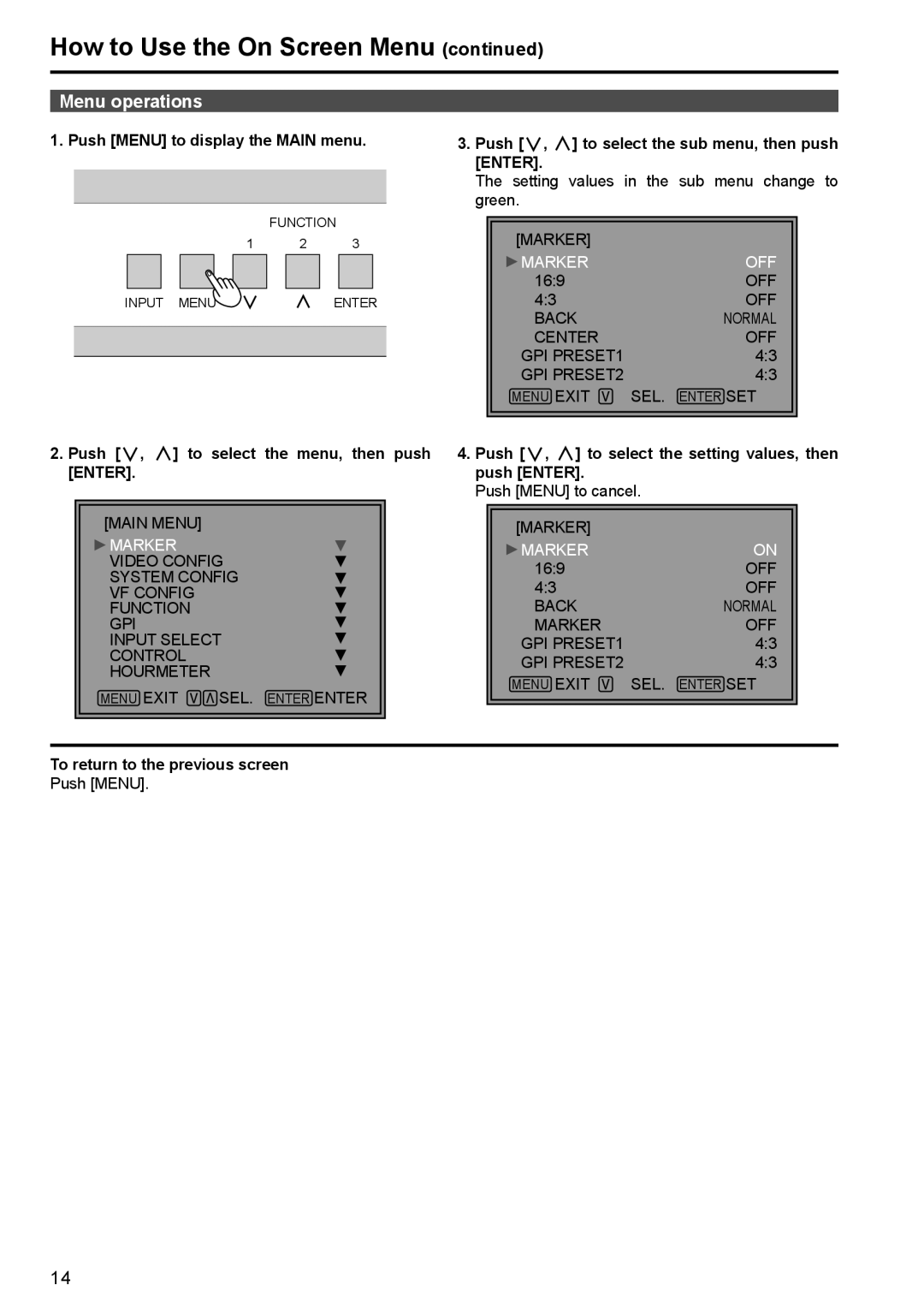 Panasonic BT-LT80W manual Menu operations 