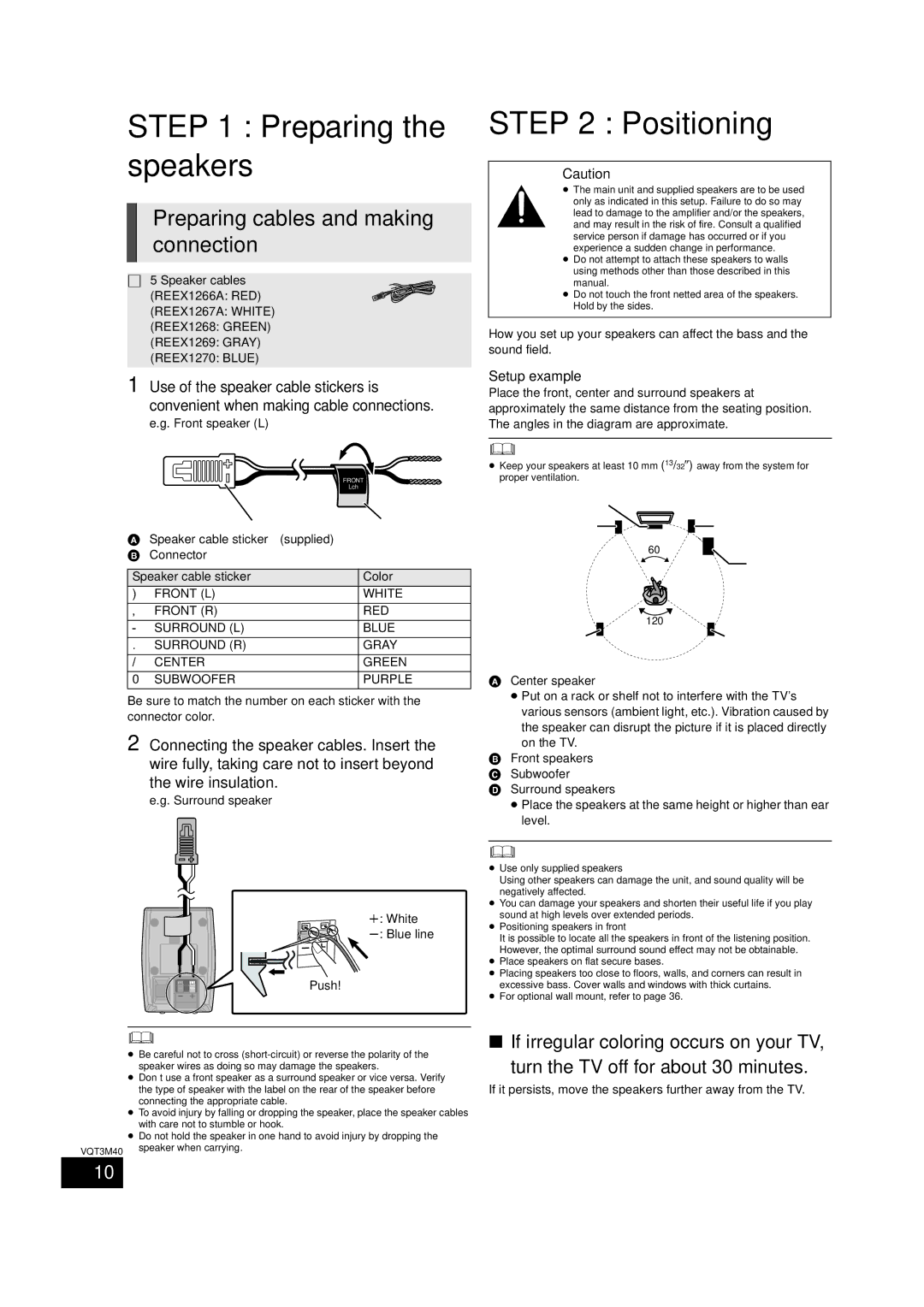 Panasonic BTT268 Preparing the speakers, Positioning, Preparing cables and making connection,  , Setup example 