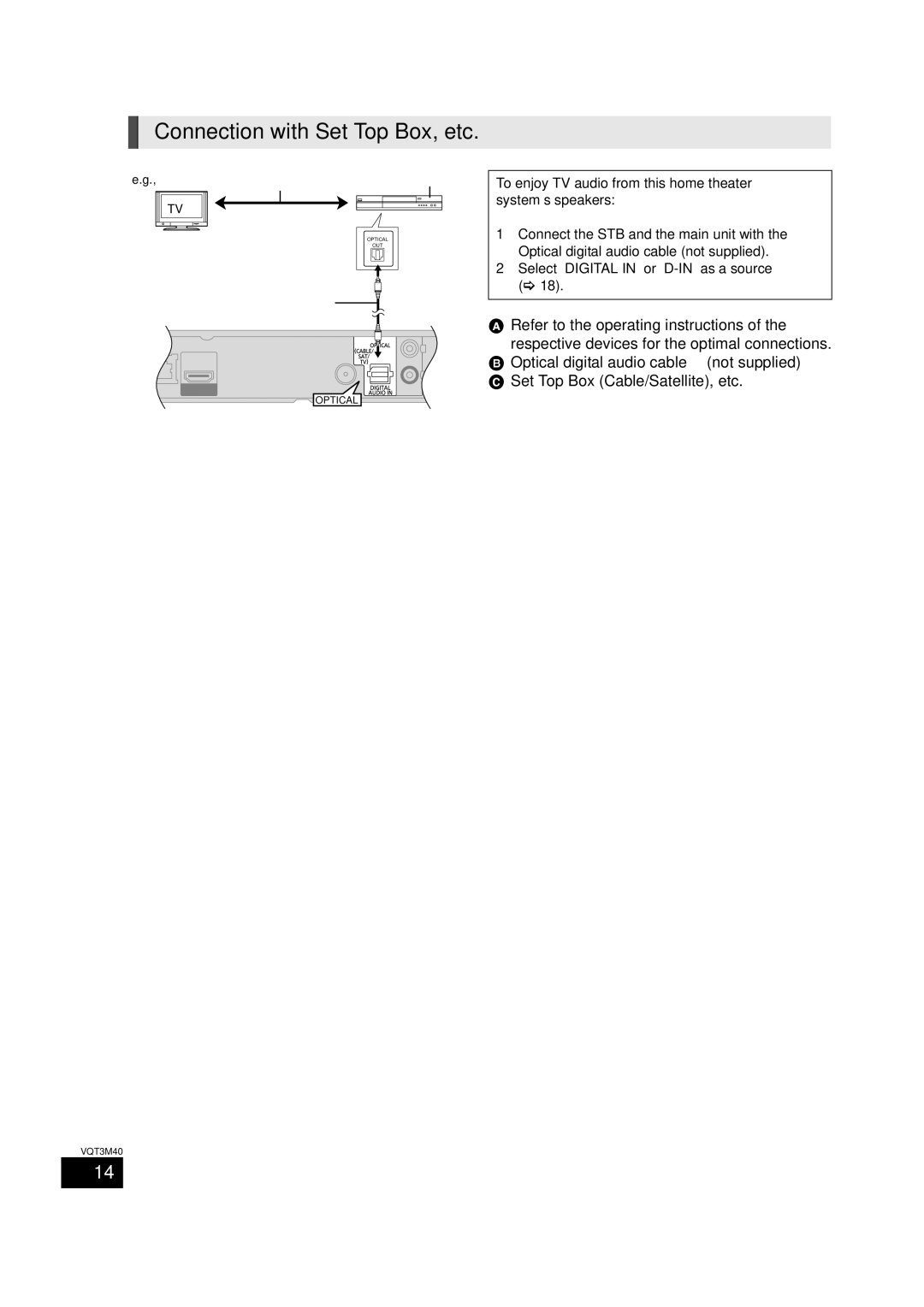 Panasonic BTT268 owner manual Connection with Set Top Box, etc,   