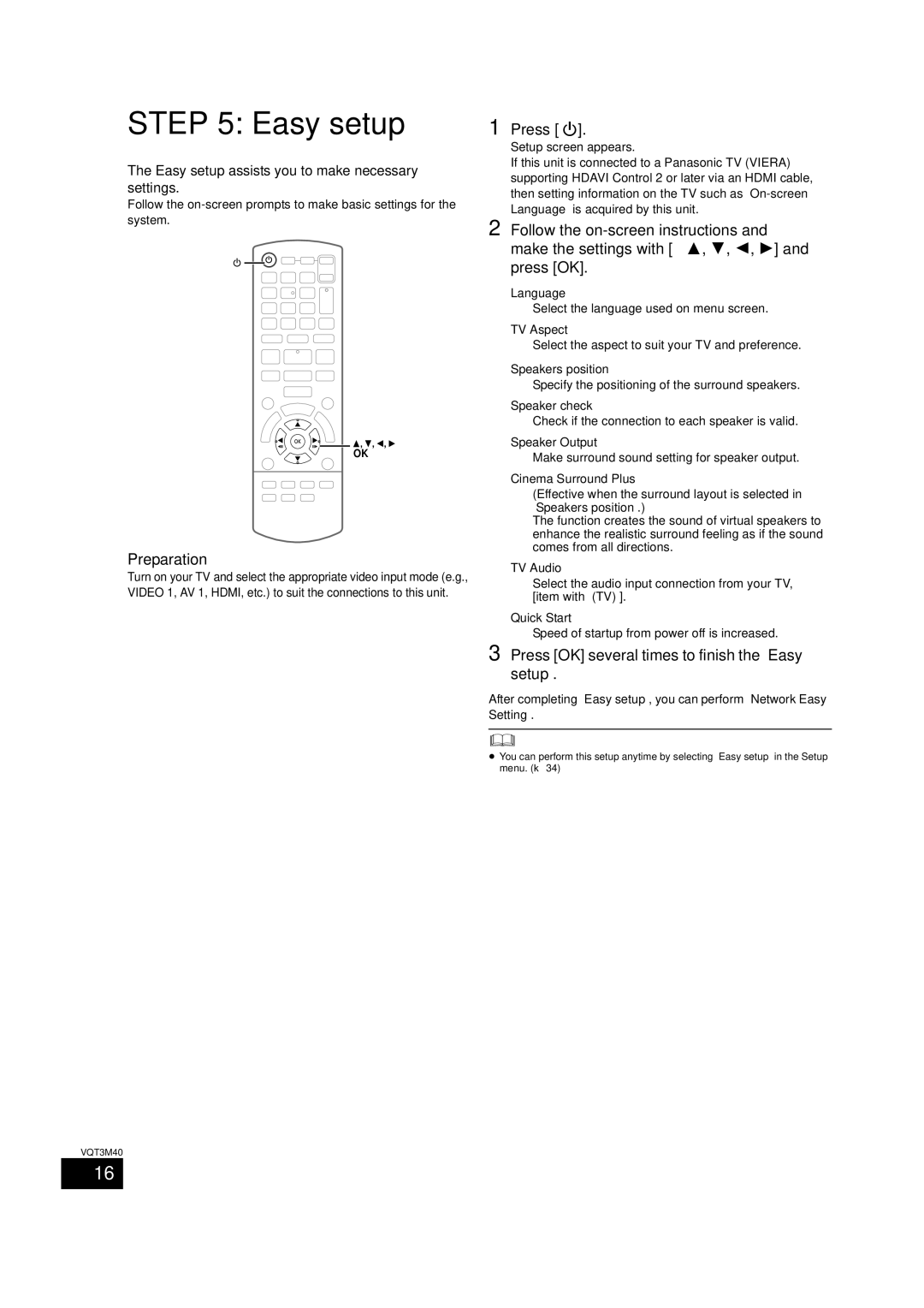 Panasonic BTT268 owner manual Preparation, Press Í, Press OK several times to finish the Easy setup 