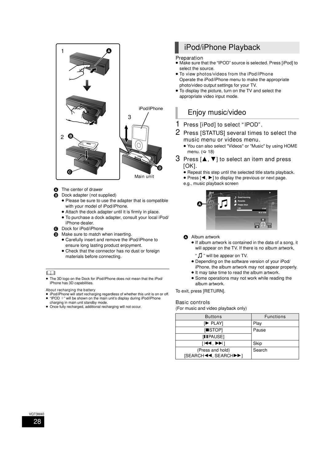 Panasonic BTT268 owner manual Basic controls, Buttons Functions 