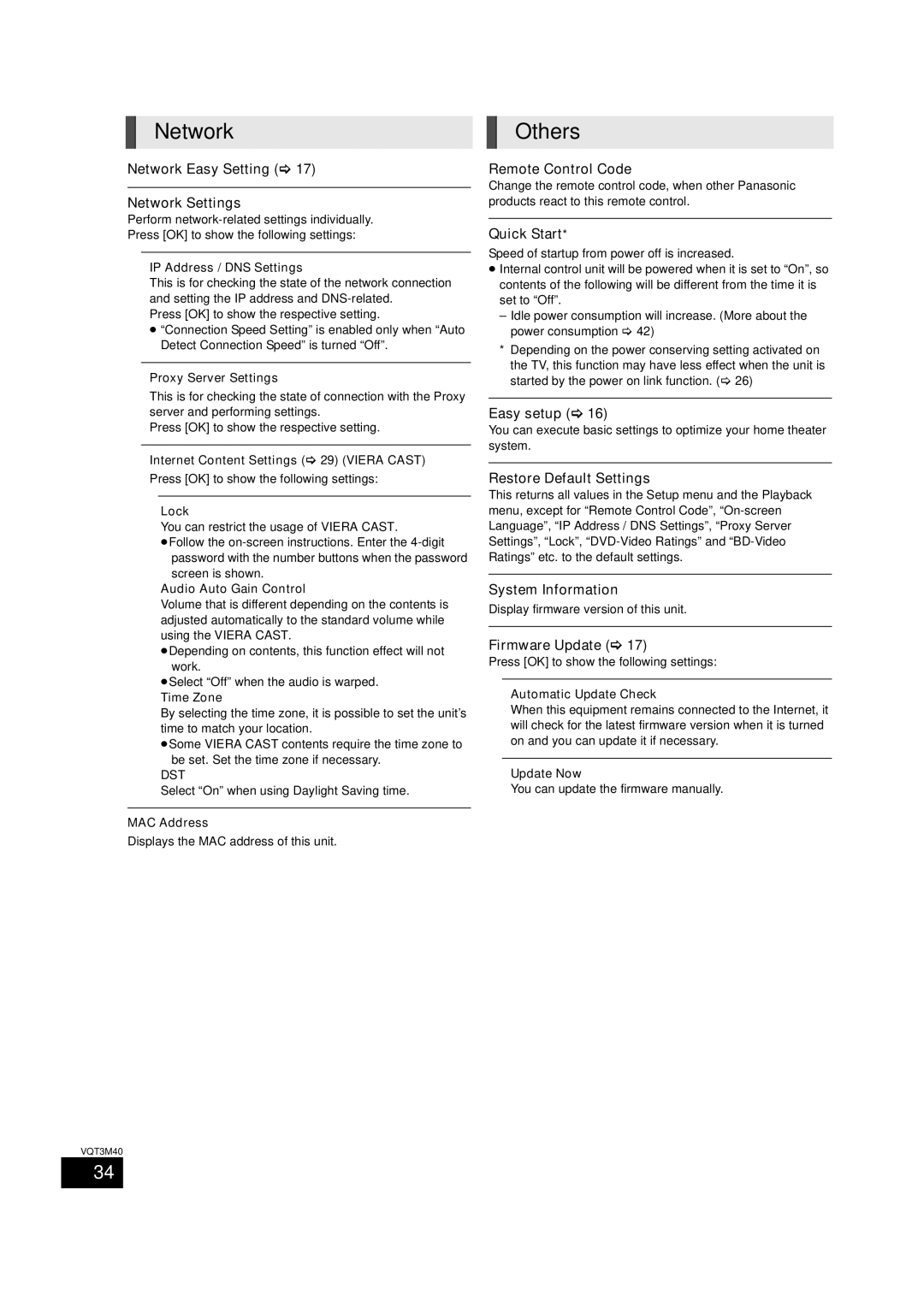 Panasonic BTT268 owner manual Network, Others 