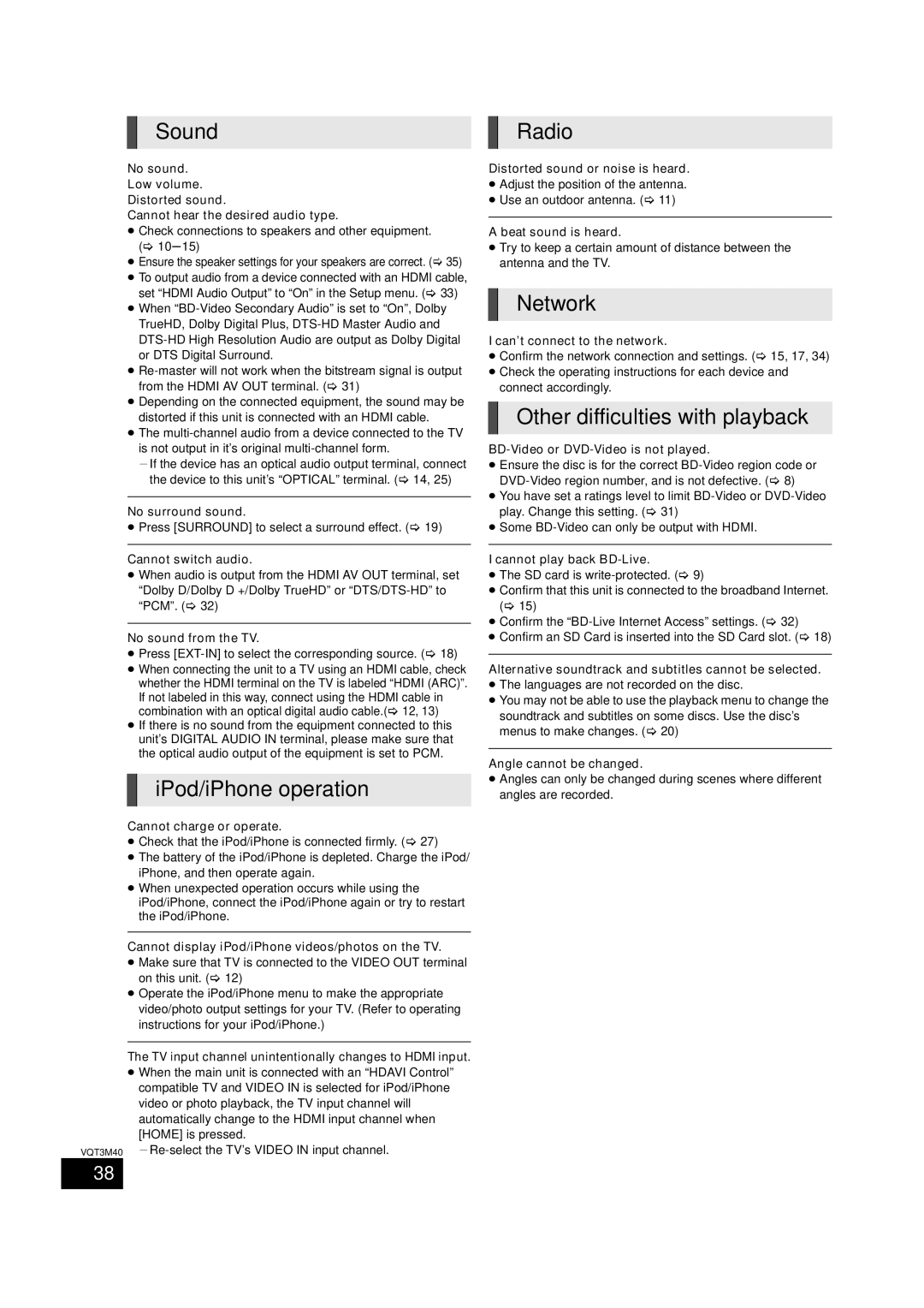 Panasonic BTT268 owner manual Sound Radio, IPod/iPhone operation, Other difficulties with playback 