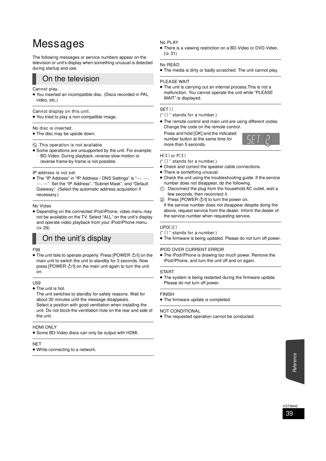 Panasonic BTT268 owner manual Messages, On the television, On the unit’s display 