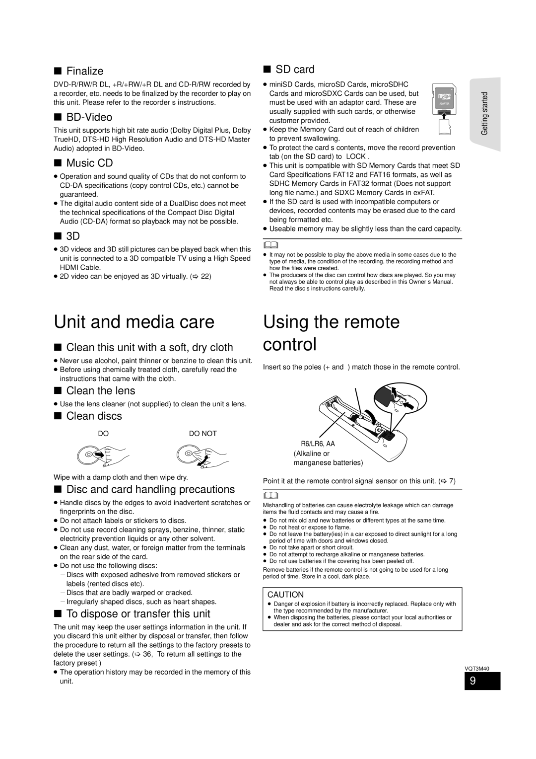 Panasonic BTT268 owner manual Unit and media care, Using the remote control 