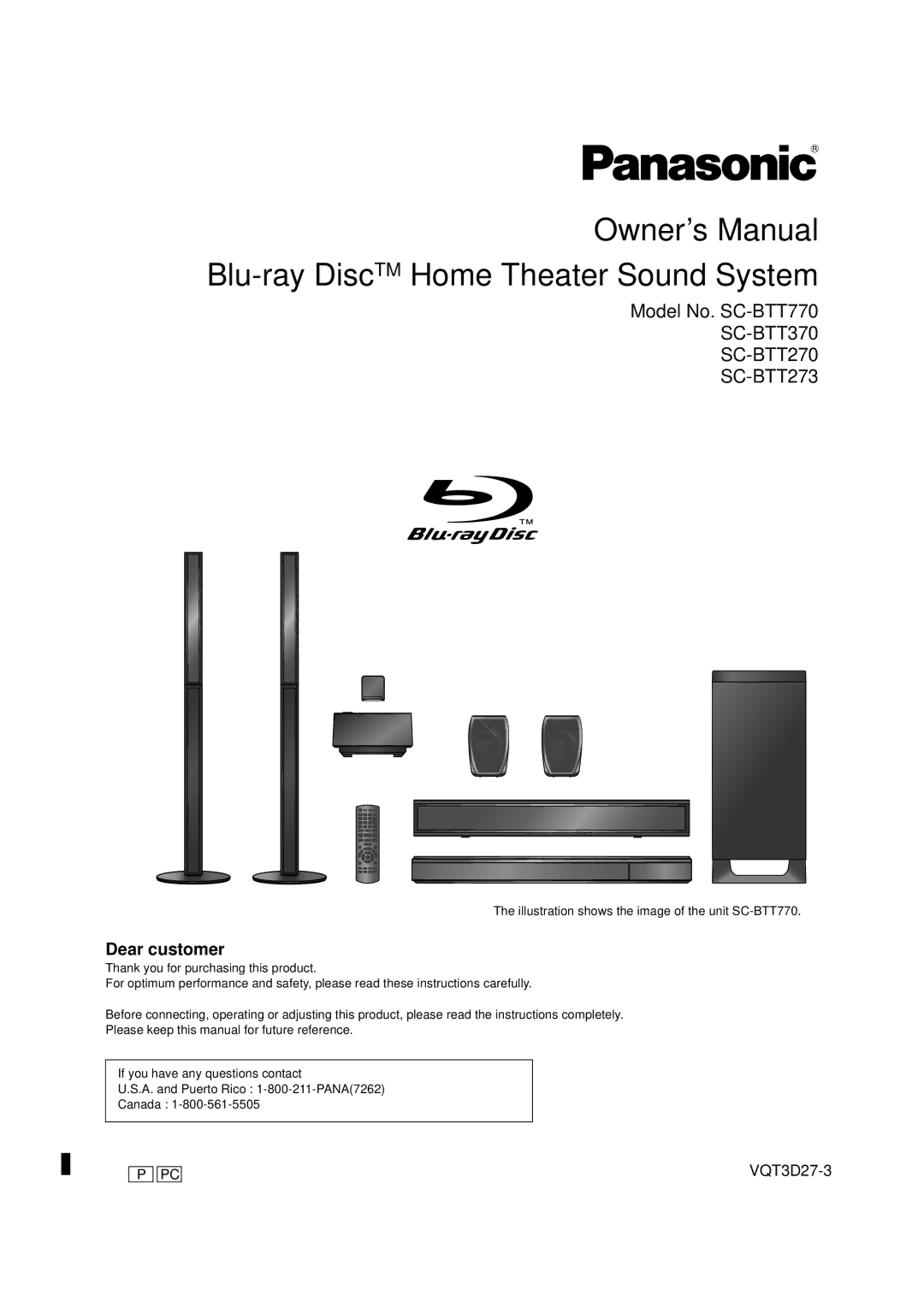 Panasonic BTT273, SC-BTT370 owner manual Model No. SC-BTT770, Illustration shows the image of the unit SC-BTT770 